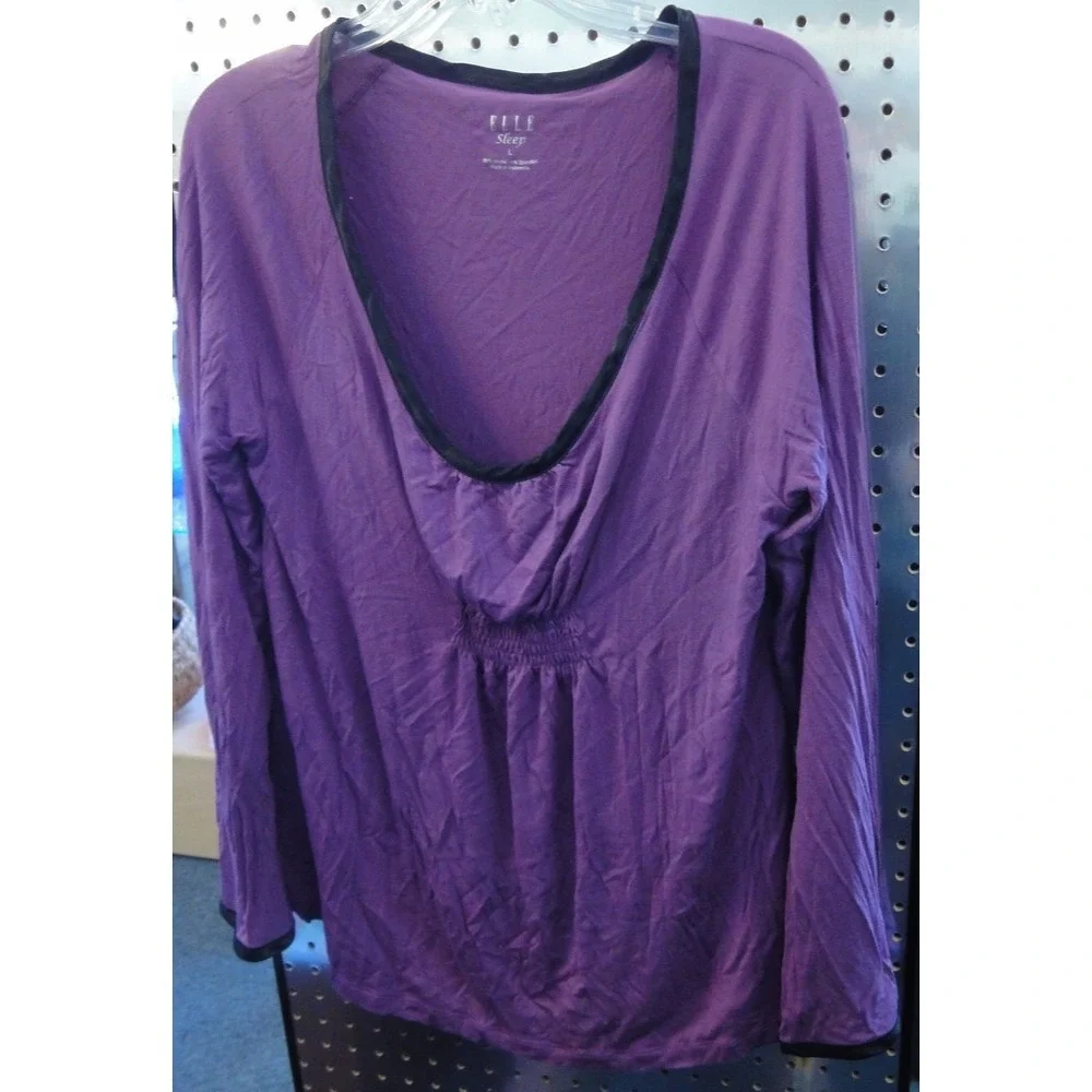 Elle sleep Womens L sleepwear pJ pajama top ONLY NWT purple black long sleeve‎